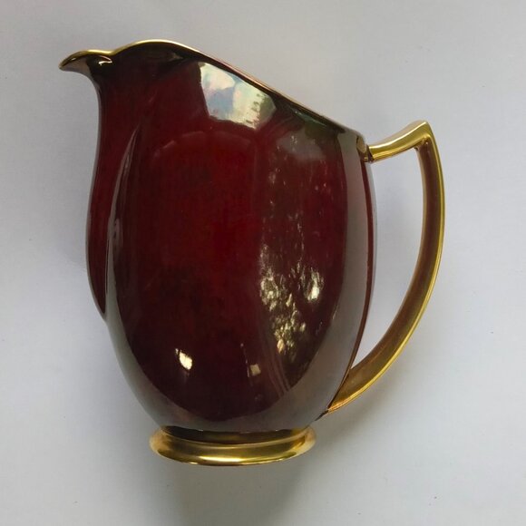 Carlton Ware  Art Deco Rouge Royale 14 Oz Pitcher England 1930s Red with Gold - Picture 12 of 16